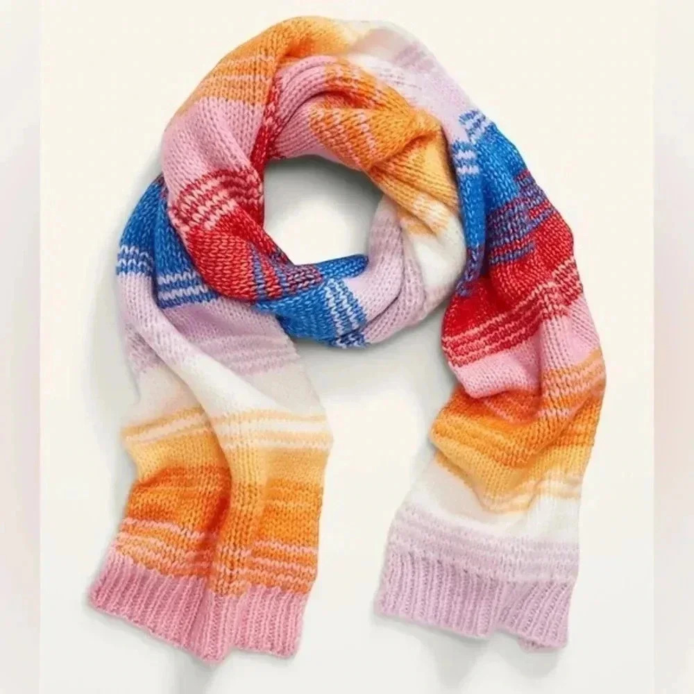 Old Navy Matching Rainbow Striped Colorblock Knit Scarf Wrap New
